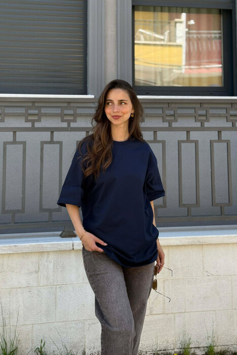 ONE COLOR SIMPLE ROUND NECK WOMEN T-SHIRT BLUE/BLU - KLAUDIO FASHION