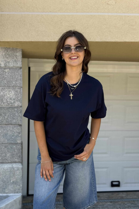 ONE COLOR SIMPLE ROUND NECK WOMEN T-SHIRT BLUE/BLU 