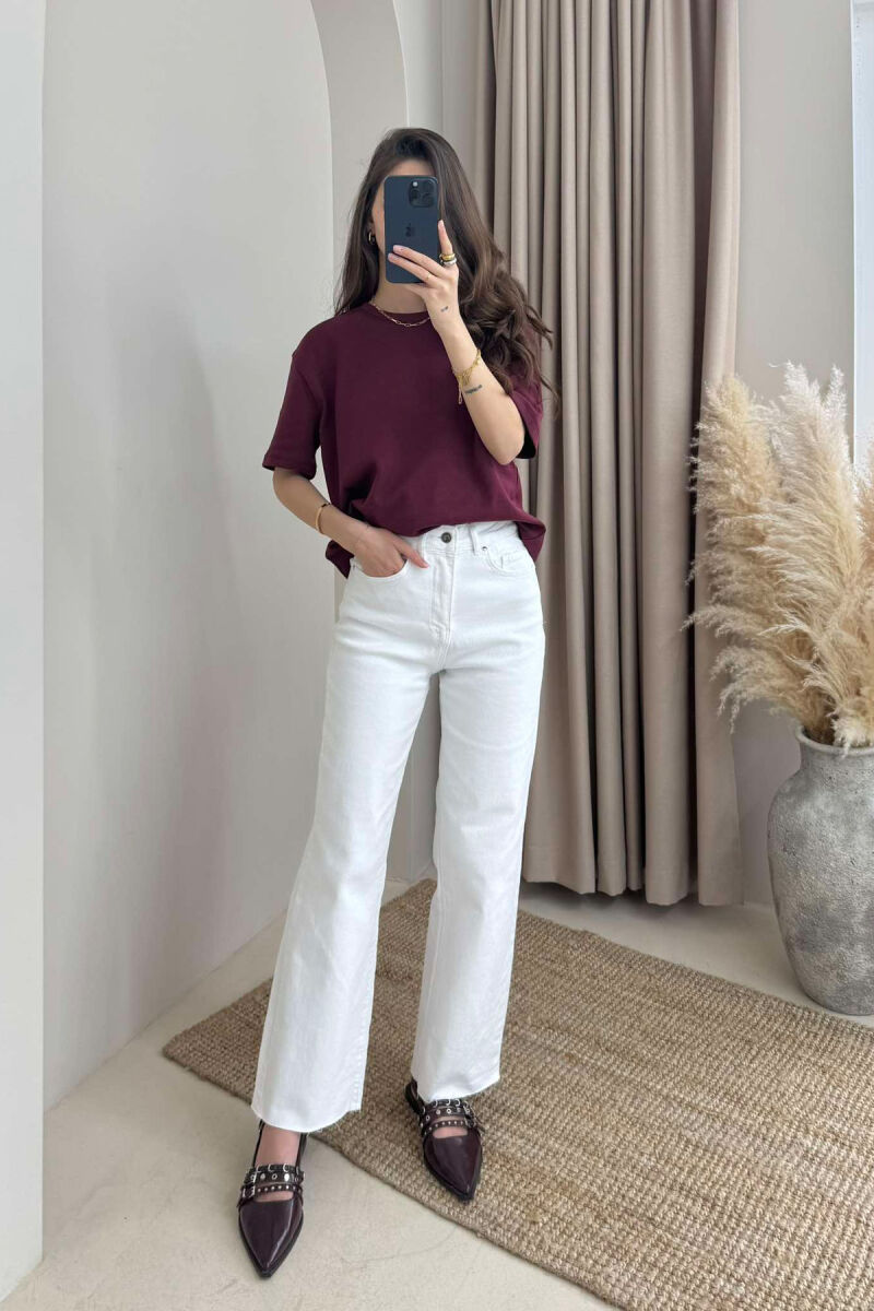 ONE COLOR SIMPLE ROUND NECK WOMEN T-SHIRT BURGUNDY/VISHNJE - 1