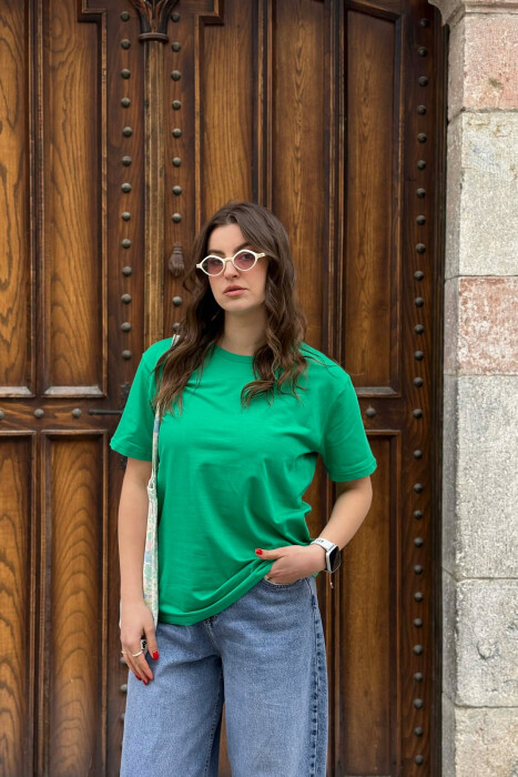 ONE COLOR SIMPLE ROUND NECK WOMEN T-SHIRT + 6 PAIR SOCKS GREEN/JESHILE 