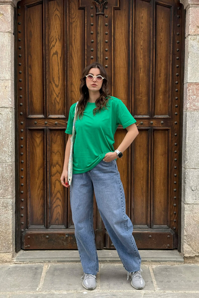 ONE COLOR SIMPLE ROUND NECK WOMEN T-SHIRT + 6 PAIR SOCKS GREEN/JESHILE - 4