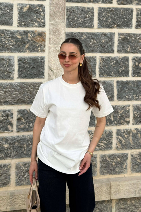 ONE COLOR SIMPLE ROUND NECK WOMEN T-SHIRT + 6 PAIR SOCKS ANTIQUEWHITE/ANTIKE - KLAUDIO FASHION