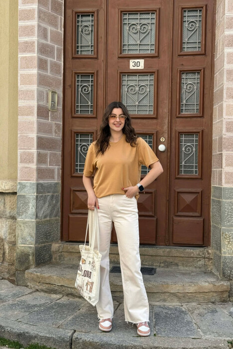 ONE COLOR SIMPLE ROUND NECK WOMEN T-SHIRT + 6 PAIR SOCKS DARK BEIGE/BEZHE ERRET - 2