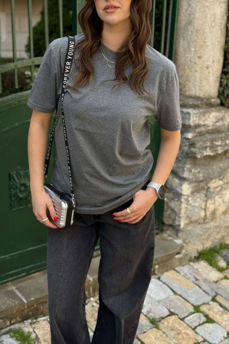 ONE COLOR SIMPLE ROUND NECK WOMEN T-SHIRT + 6 PAIR SOCKS DARK GREY/GEE - 4