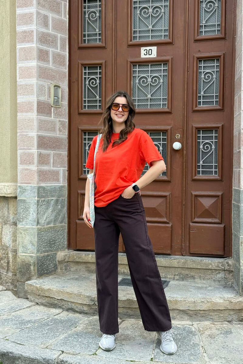 ONE COLOR SIMPLE ROUND NECK WOMEN T-SHIRT + 6 PAIR SOCKS DARK ORANGE/POE - 3