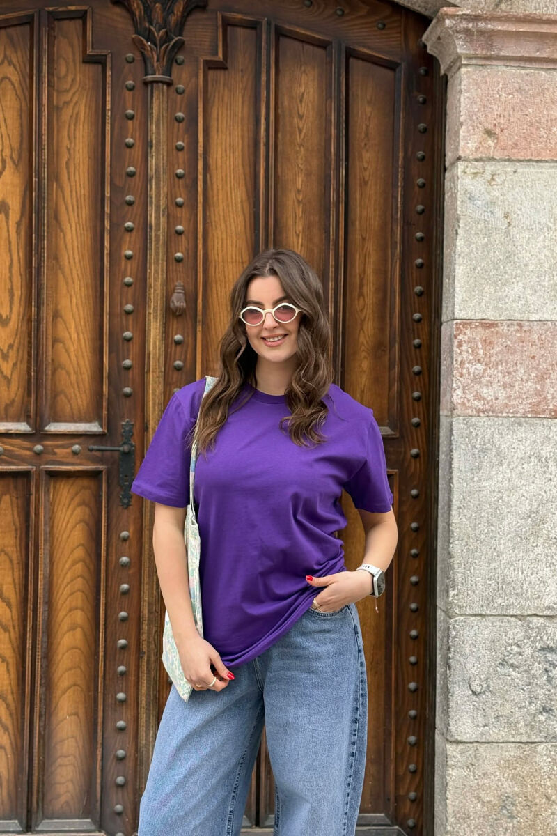 ONE COLOR SIMPLE ROUND NECK WOMEN T-SHIRT + 6 PAIR SOCKS DARK PURPLE/LEJLA ERRET - 4