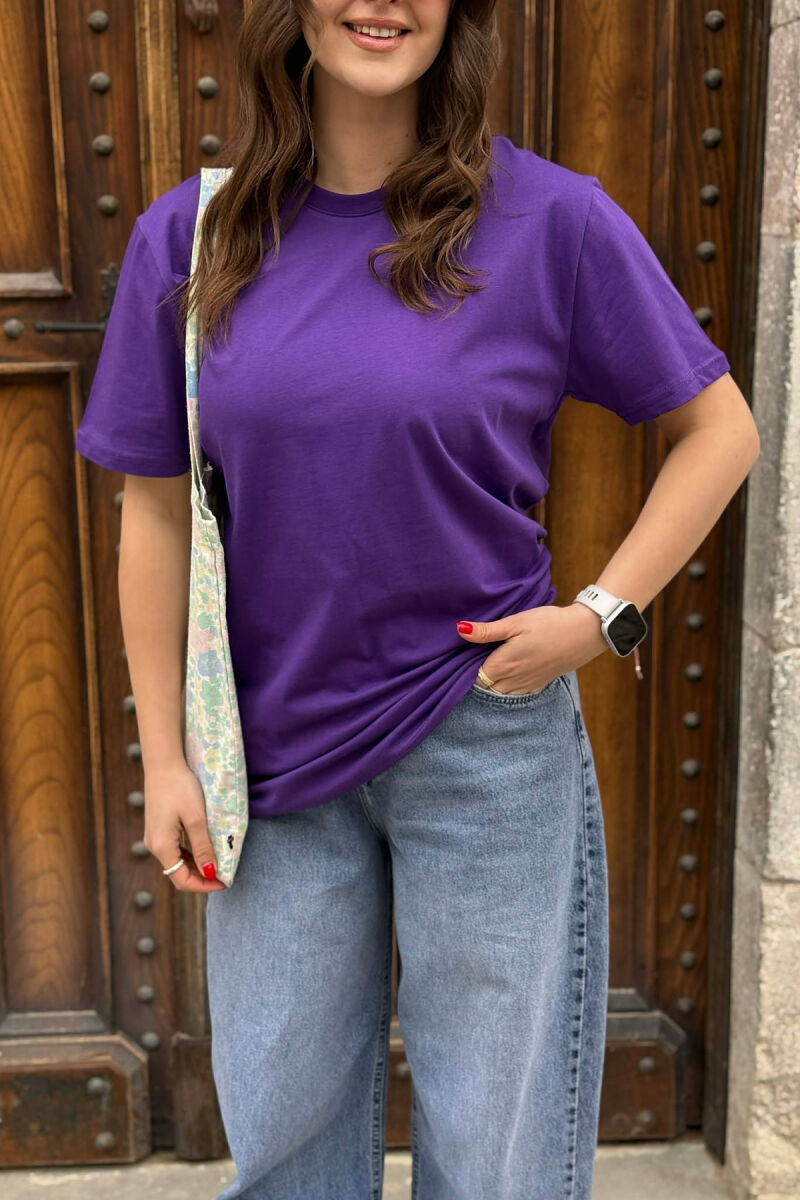 ONE COLOR SIMPLE ROUND NECK WOMEN T-SHIRT + 6 PAIR SOCKS DARK PURPLE/LEJLA ERRET - 5