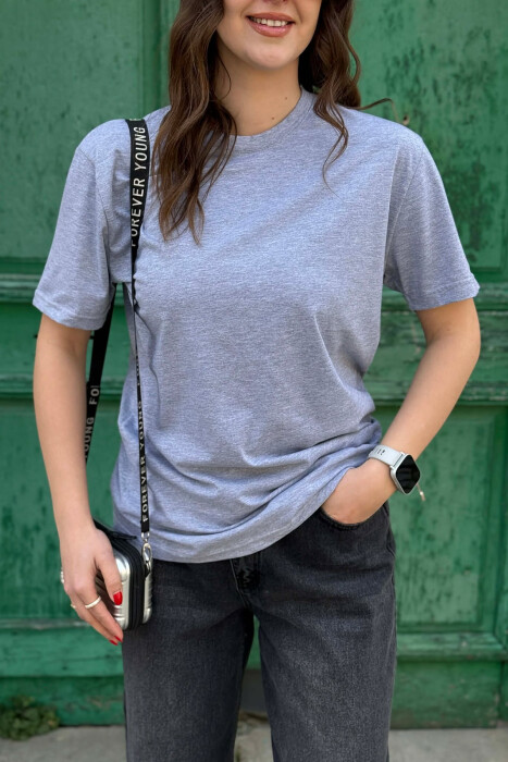 ONE COLOR SIMPLE ROUND NECK WOMEN T-SHIRT + 6 PAIR SOCKS GREY/GRI - 4