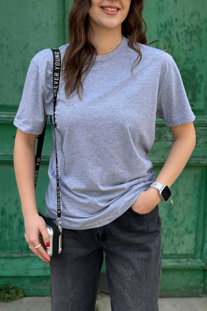 ONE COLOR SIMPLE ROUND NECK WOMEN T-SHIRT + 6 PAIR SOCKS GREY/GRI - 4