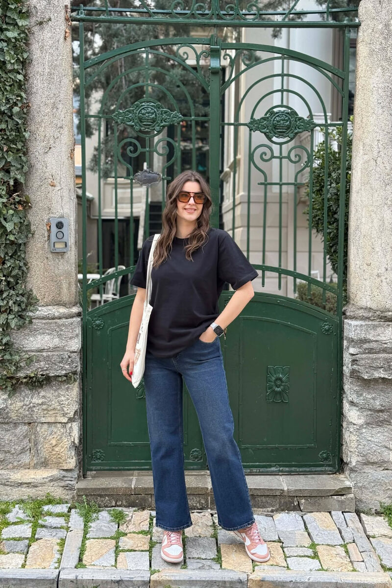 ONE COLOR SIMPLE ROUND NECK WOMEN T-SHIRT + 6 PAIR SOCKS MIDNIGHT BLUE/BLU MESNATE - 3