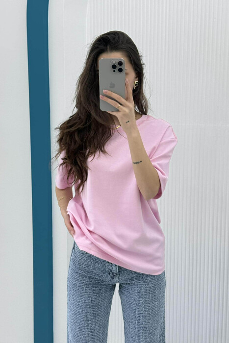 T-SHIRT NJË NGJYRËSH I THJESHTË PËR FEMRA NË NGJYRËN ROZË 