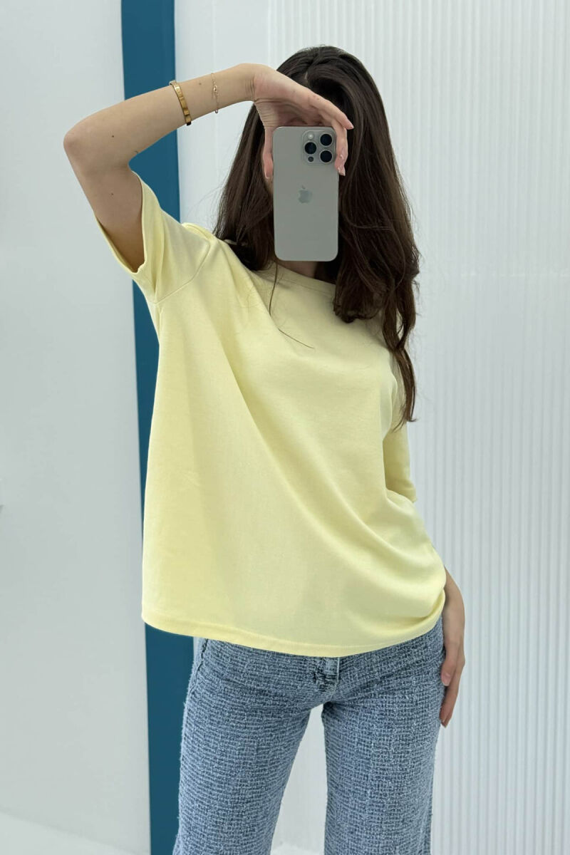 ONE COLOR SIMPLE ROUND NECK WOMEN T-SHIRT YELLOW/E VERDHE - 4