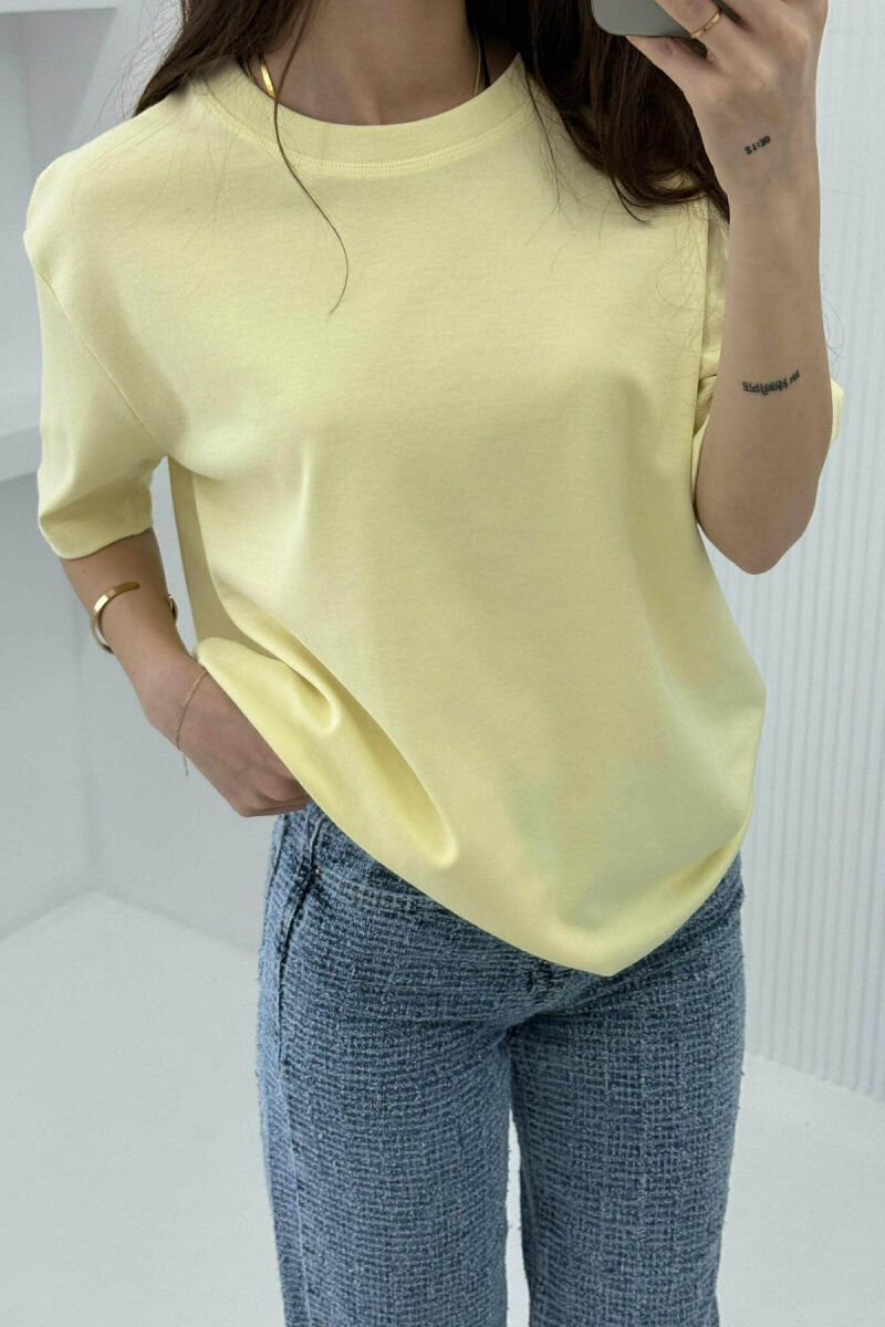 ONE COLOR SIMPLE ROUND NECK WOMEN T-SHIRT YELLOW/E VERDHE - 5