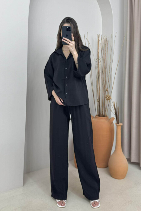ONE COLOR SIMPLE SHIRT+TROUSERS WOMEN SET BLACK/ E ZEZE 