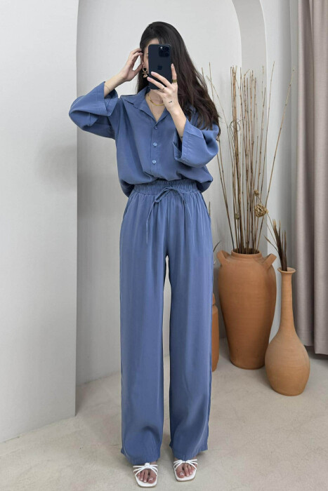 ONE COLOR SIMPLE SHIRT+TROUSERS WOMEN SET BLUE/BLU - 2