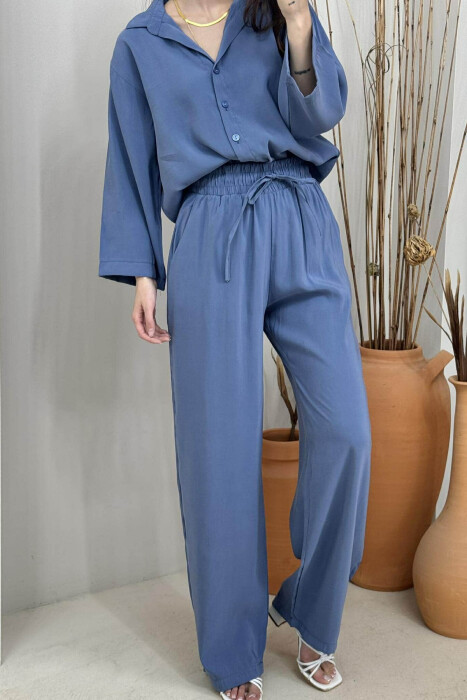ONE COLOR SIMPLE SHIRT+TROUSERS WOMEN SET BLUE/BLU - 3
