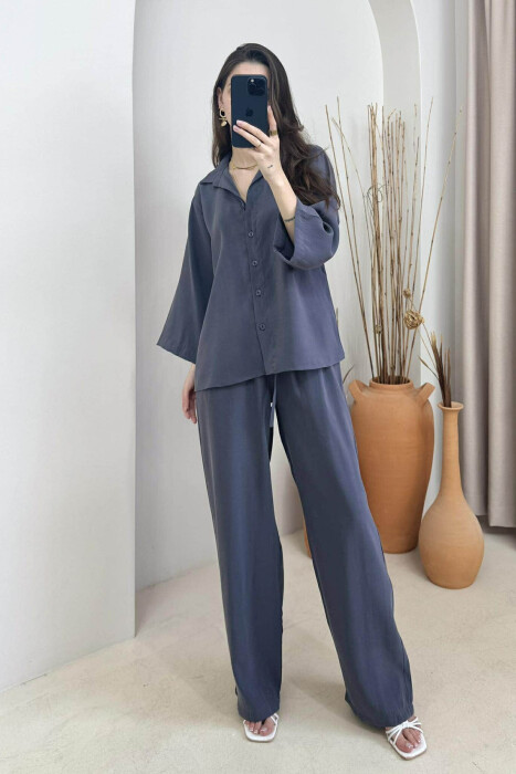 ONE COLOR SIMPLE SHIRT+TROUSERS WOMEN SET DARK GREY/GEE 