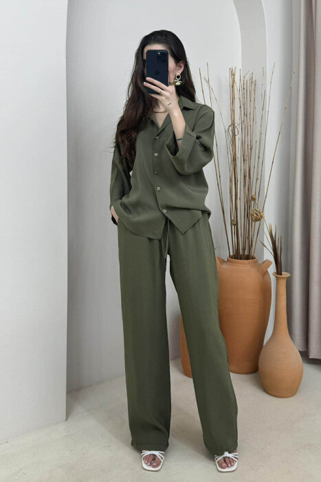 ONE COLOR SIMPLE SHIRT+TROUSERS WOMEN SET GREEN/JESHILE 