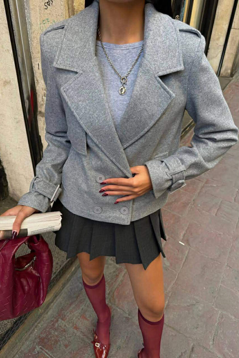 ONE COLOR SIMPLE SHORT WOMEN COAT GREY/GRI - 1