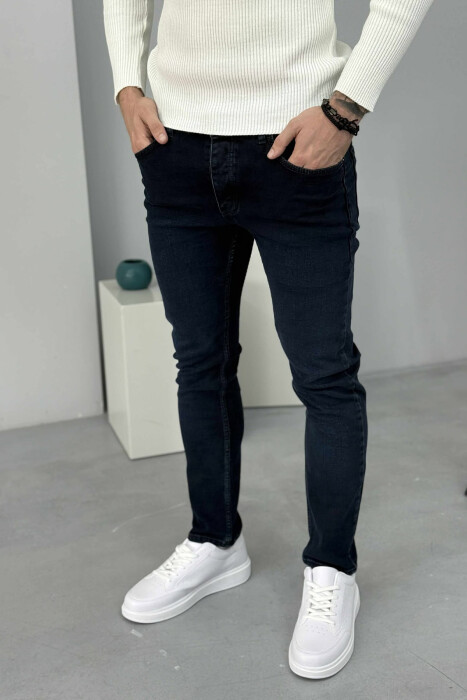 ONE COLOR SIMPLE STRAIGHT LEG MEN JEANS DARK BLUE/BEE - 3