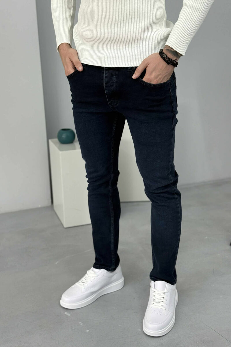 ONE COLOR SIMPLE STRAIGHT LEG MEN JEANS DARK BLUE/BEE - 3