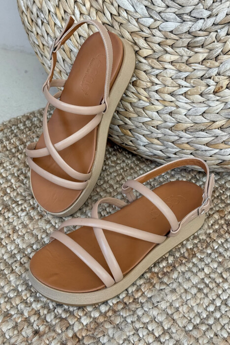 ONE COLOR SIMPLE STRAP WOMEN SANDALS BEIGE/BEZHE - KLAUDIO FASHION
