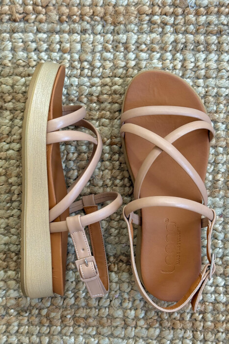 ONE COLOR SIMPLE STRAP WOMEN SANDALS BEIGE/BEZHE - 2