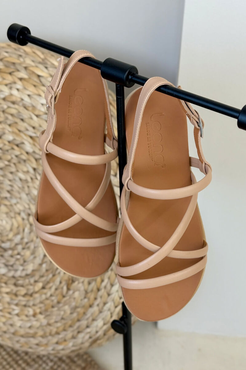 ONE COLOR SIMPLE STRAP WOMEN SANDALS BEIGE/BEZHE - 3