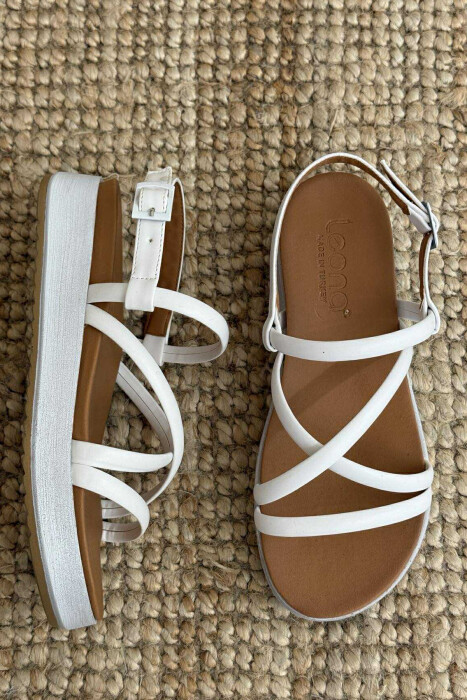 ONE COLOR SIMPLE STRAP WOMEN SANDALS WHITE-E BARDHE - 2