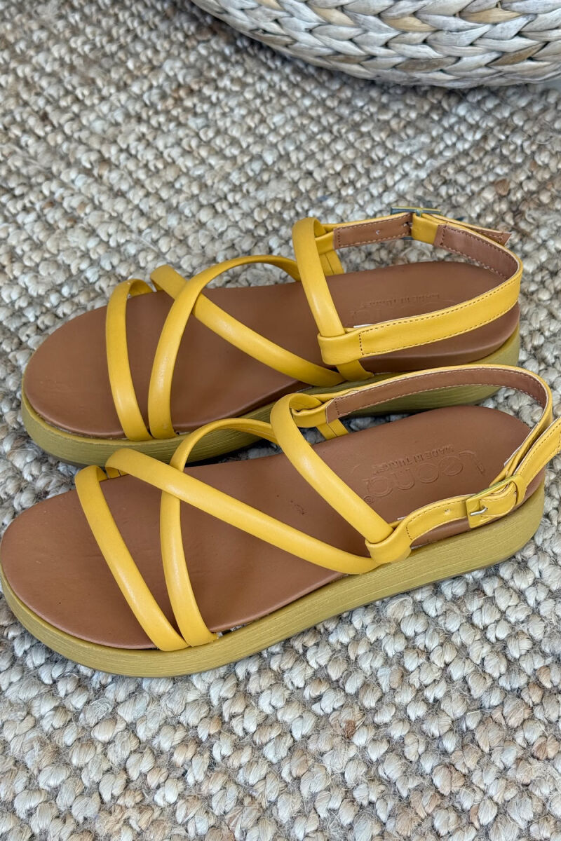 ONE COLOR SIMPLE STRAP WOMEN SANDALS YELLOW/E VERDHE - 1