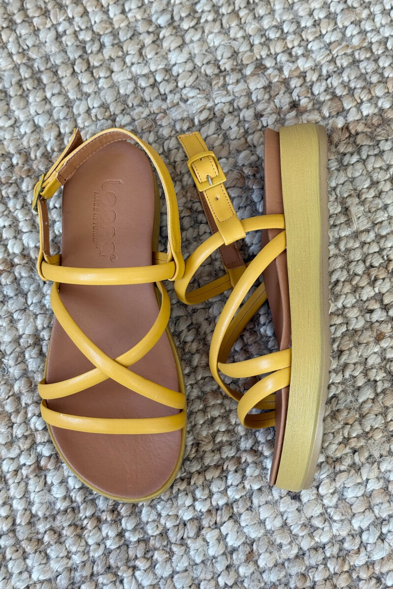 ONE COLOR SIMPLE STRAP WOMEN SANDALS YELLOW/E VERDHE - 3