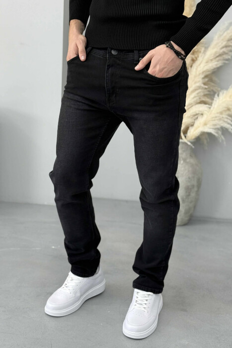 ONE COLOR SIMPLE STRETCHY MEN JEANS BLACK/ E ZEZE - 4