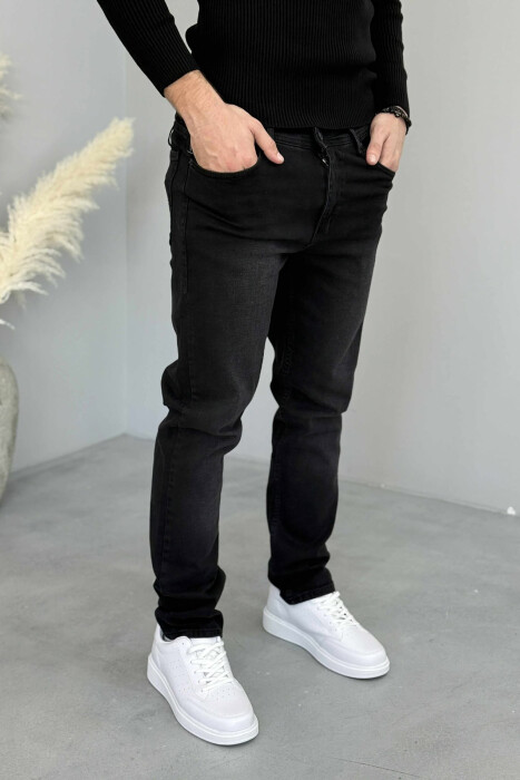 ONE COLOR SIMPLE STRETCHY MEN JEANS BLACK/ E ZEZE - 1