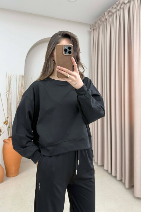 ONE COLOR SIMPLE SWEATSHIRT + JOGGERS WOMAN SET BLACK/ E ZEZE - 3
