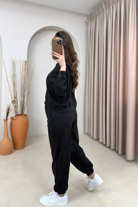 ONE COLOR SIMPLE SWEATSHIRT + JOGGERS WOMAN SET BLACK/ E ZEZE - 4