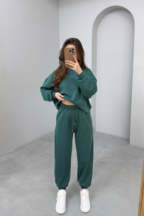 ONE COLOR SIMPLE SWEATSHIRT + JOGGERS WOMAN SET GREEN/JESHILE - KLAUDIO FASHION