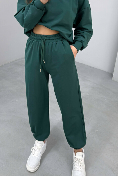 ONE COLOR SIMPLE SWEATSHIRT + JOGGERS WOMAN SET GREEN/JESHILE - 3
