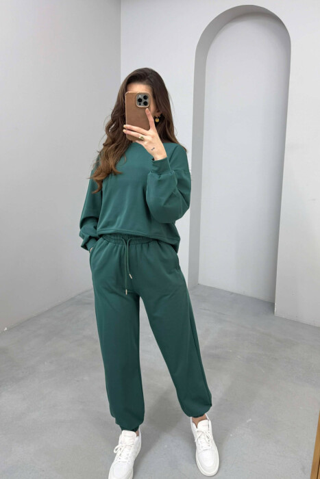 ONE COLOR SIMPLE SWEATSHIRT + JOGGERS WOMAN SET GREEN/JESHILE - 6