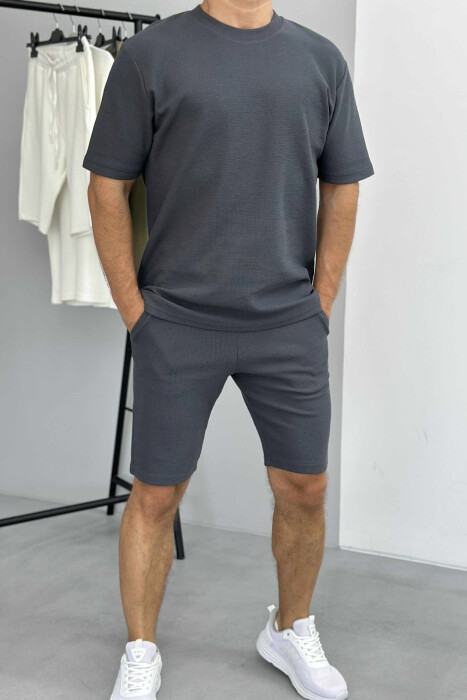 ONE COLOR SIMPLE T-SHIRT+ SHORTS MEN SET DARK GREY/GEE 