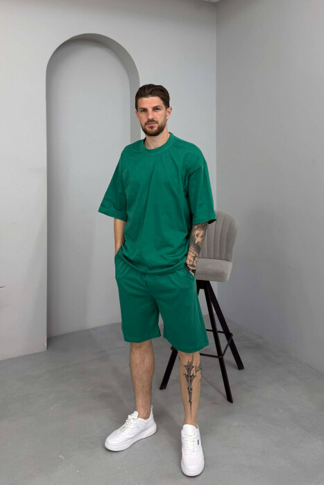 ONE COLOR SIMPLE T-SHIRT + SHORTS MEN SET GREEN/JESHILE - KLAUDIO FASHION