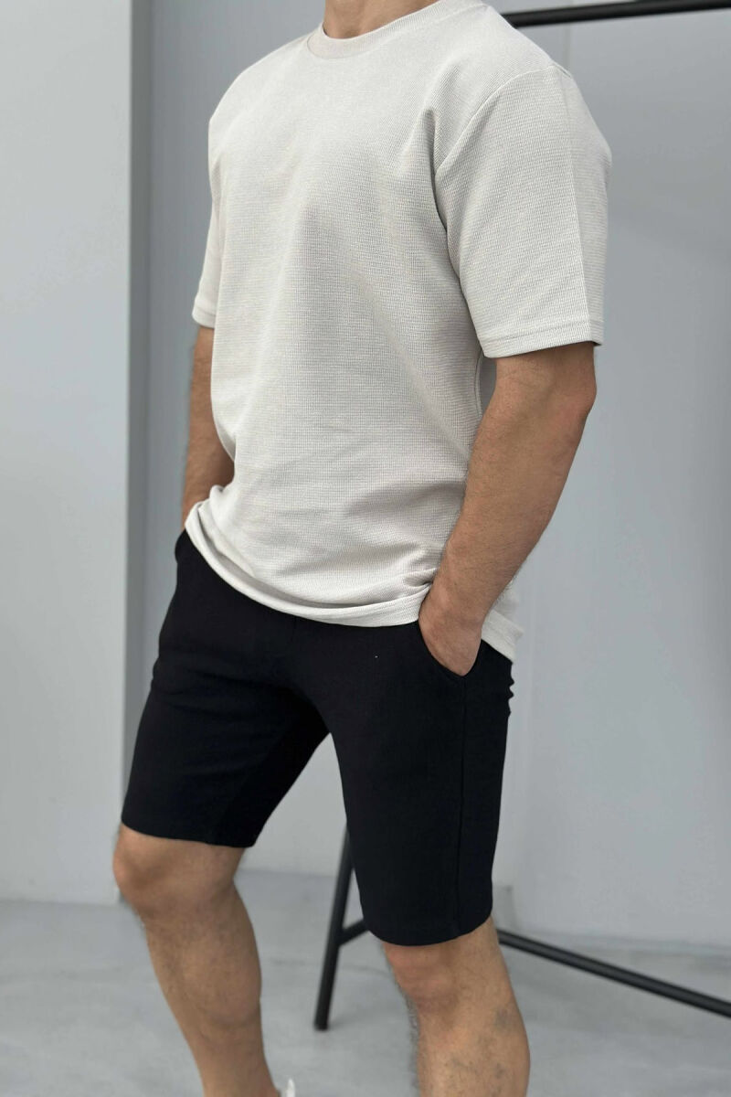 ONE COLOR SIMPLE T-SHIRT+ SHORTS MEN SET LIGHT BEIGE-BLACK/BZBZE - 2
