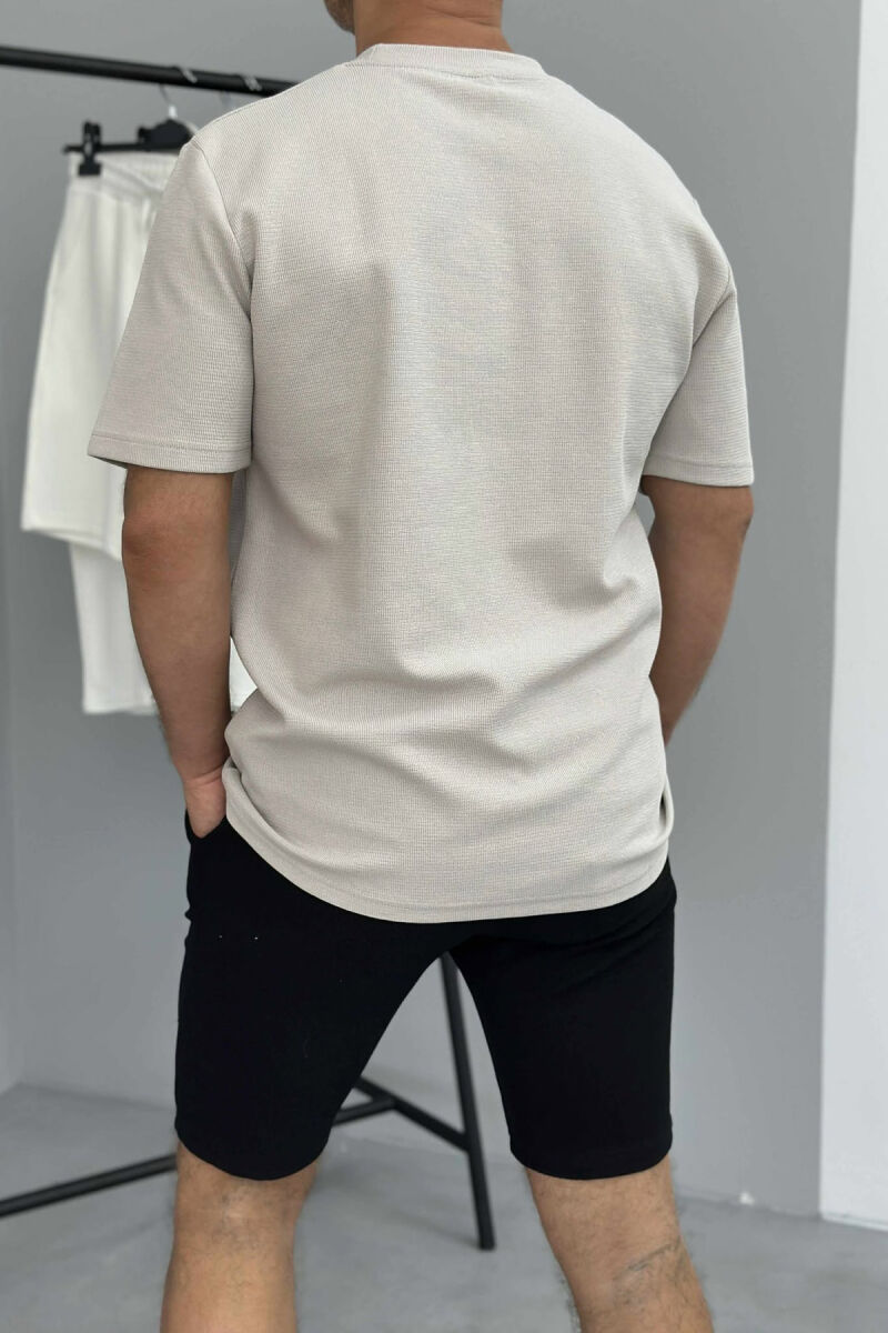 ONE COLOR SIMPLE T-SHIRT+ SHORTS MEN SET LIGHT BEIGE-BLACK/BZBZE - 3