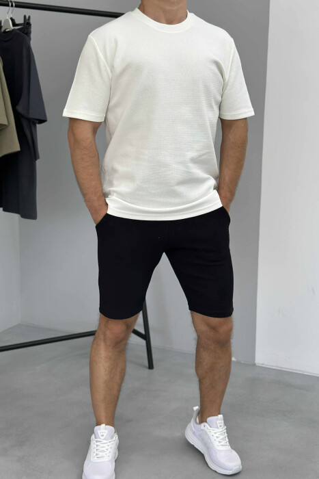 ONE COLOR SIMPLE T-SHIRT+ SHORTS MEN SET WHITE-BLACK/BAZE 