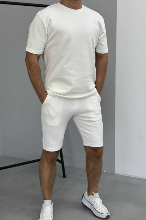 ONE COLOR SIMPLE T-SHIRT+ SHORTS MEN SET WHITE-E BARDHE 