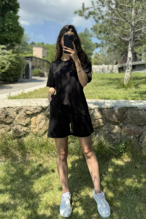 ONE COLOR SIMPLE T-SHIRT+SHORTS WOMEN SET BLACK/ E ZEZE - 2