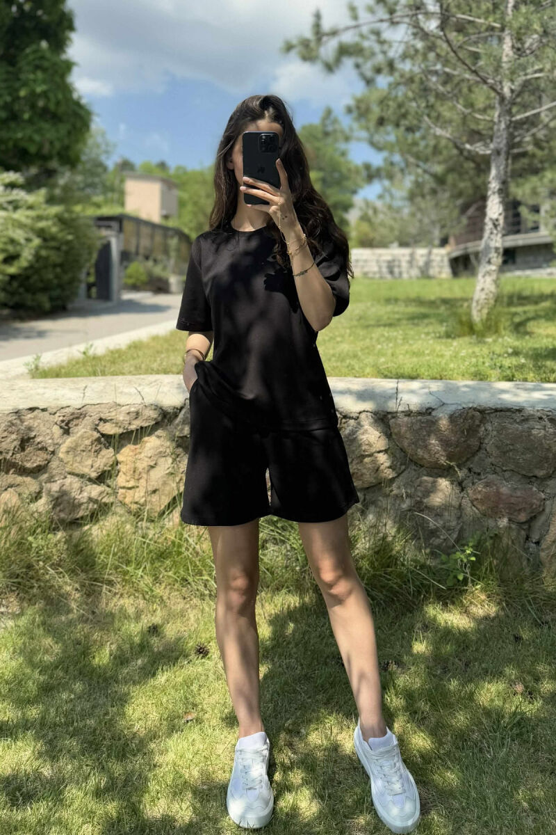 ONE COLOR SIMPLE T-SHIRT+SHORTS WOMEN SET BLACK/ E ZEZE - 2