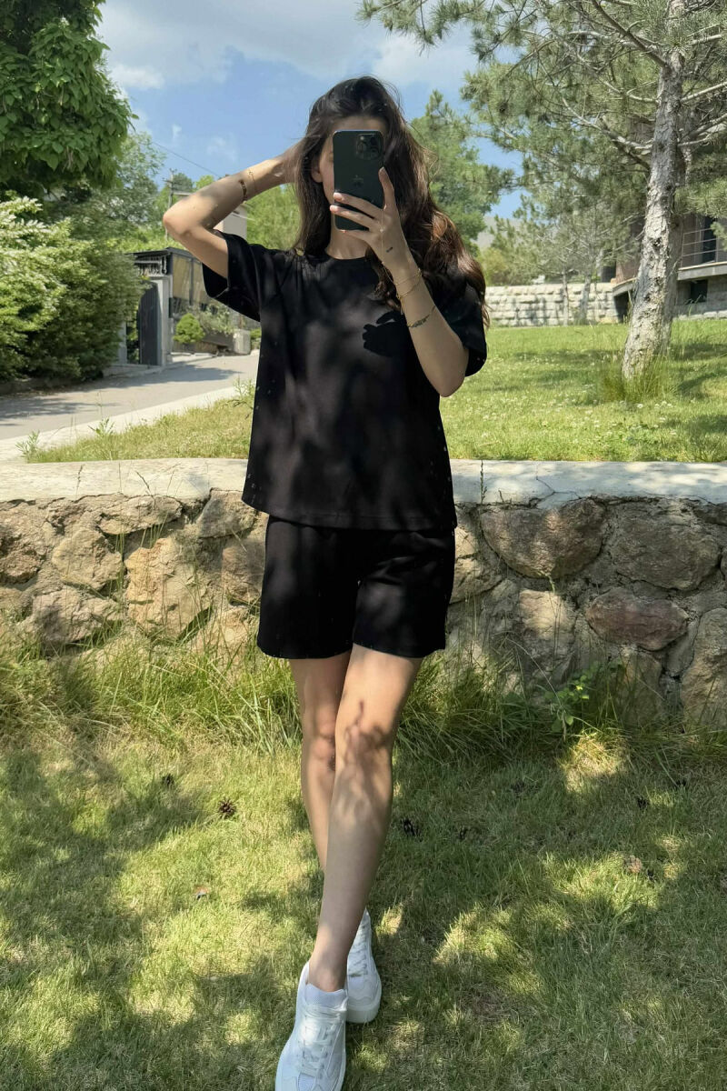ONE COLOR SIMPLE T-SHIRT+SHORTS WOMEN SET BLACK/ E ZEZE - 4