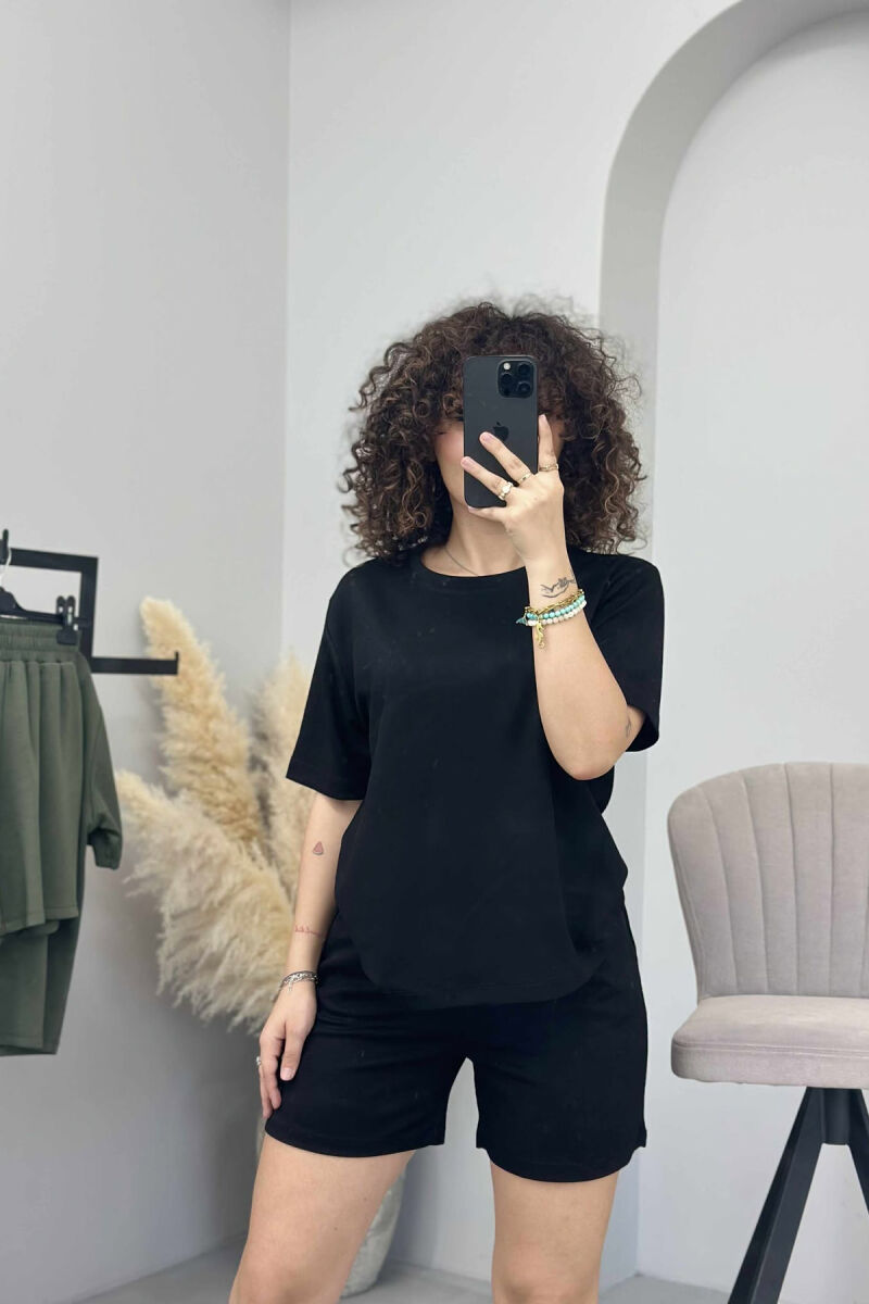 ONE COLOR SIMPLE T-SHIRT+SHORTS WOMEN SET BLACK/ E ZEZE - 1