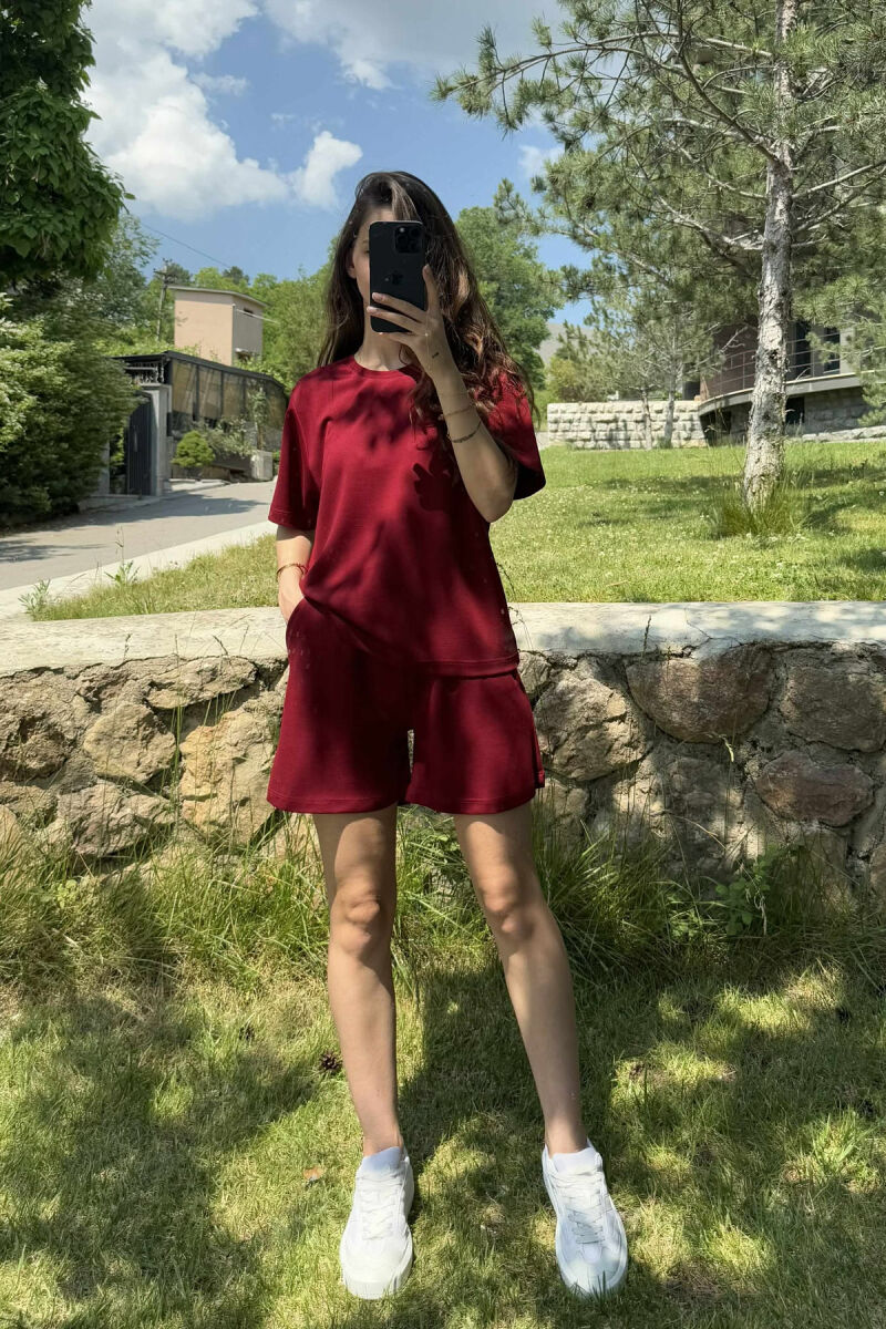 ONE COLOR SIMPLE T-SHIRT+SHORTS WOMEN SET BURGUNDY/VISHNJE - 5