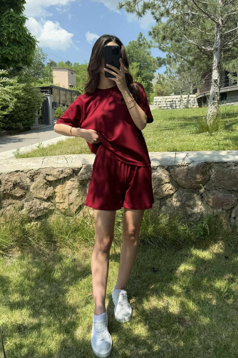 ONE COLOR SIMPLE T-SHIRT+SHORTS WOMEN SET BURGUNDY/VISHNJE - 6